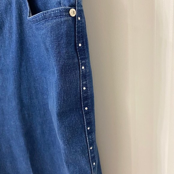 Women's Variation Capris Denim Pants. Blue. Large. Decorated Cutouts Each Side. - Picture 4 of 10